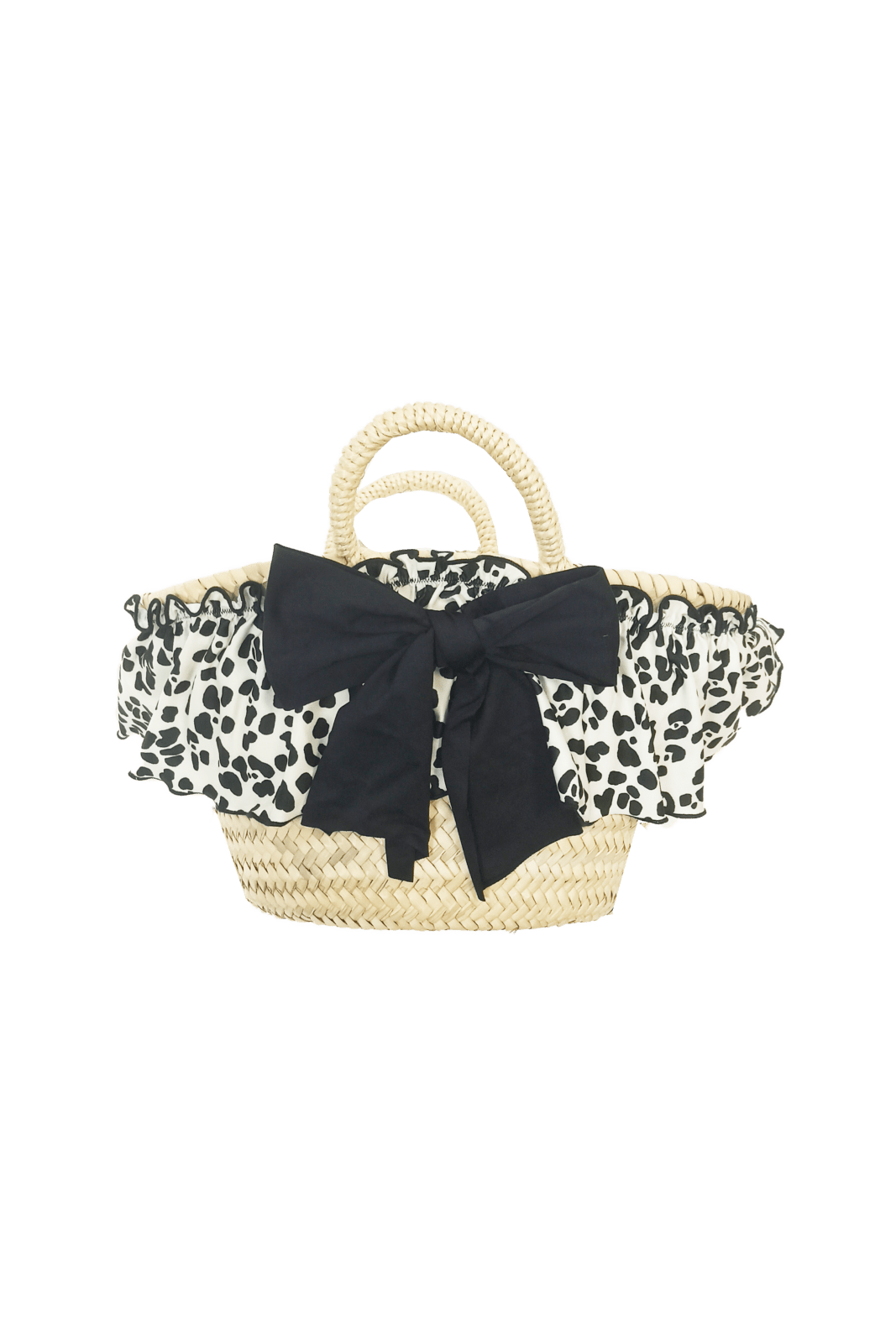 Ivory Animal Print Amalfi Bow Straw Bag