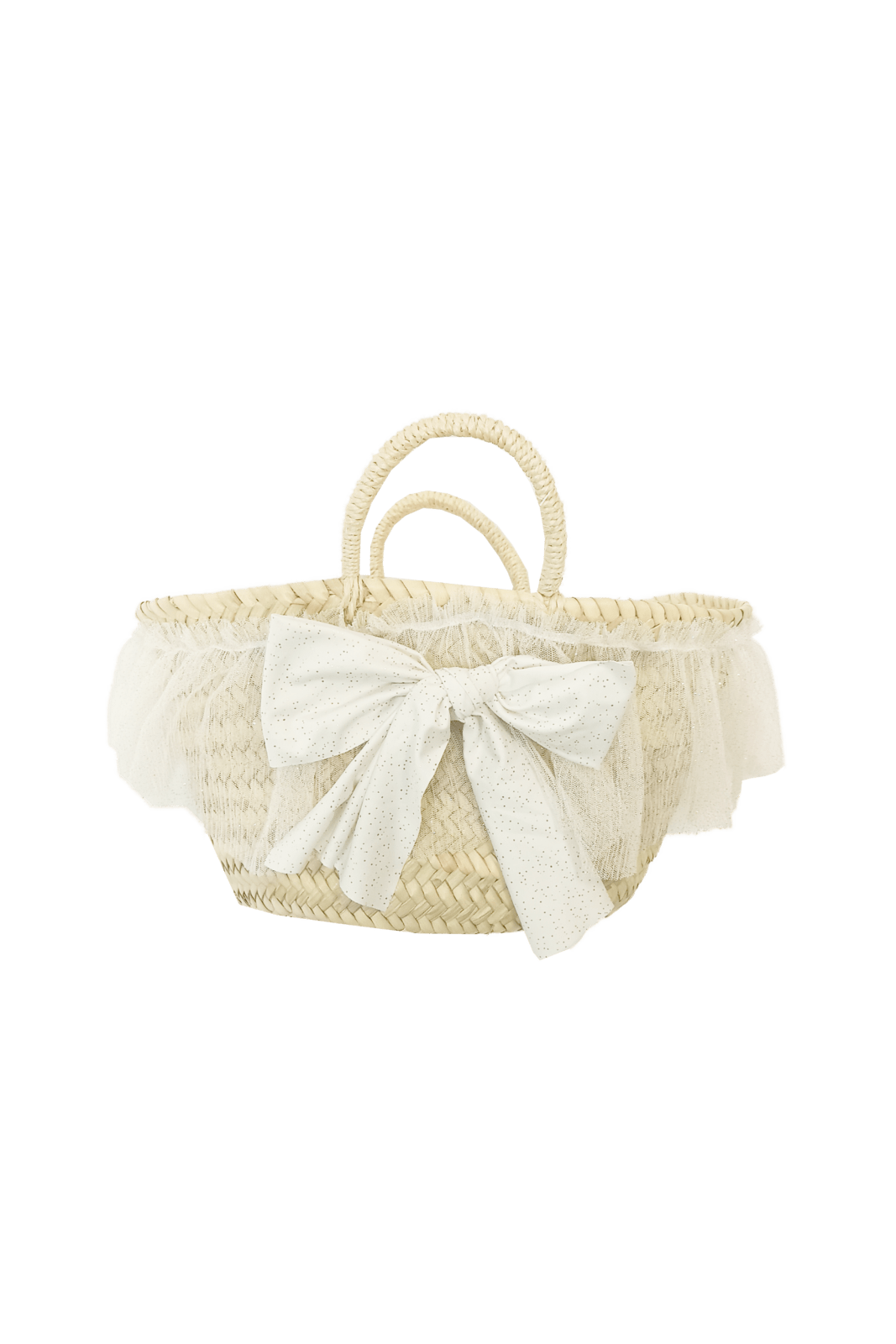 Ivory Gold Dots Capri Bow Straw Bag