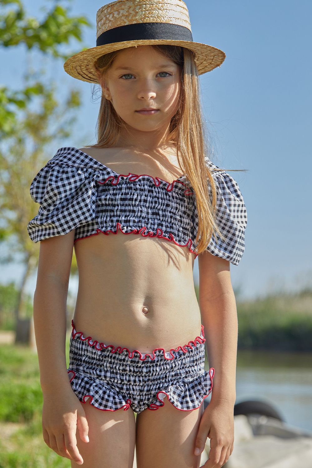 Black and White Ibiza Baby Plaids Smocked Culotte