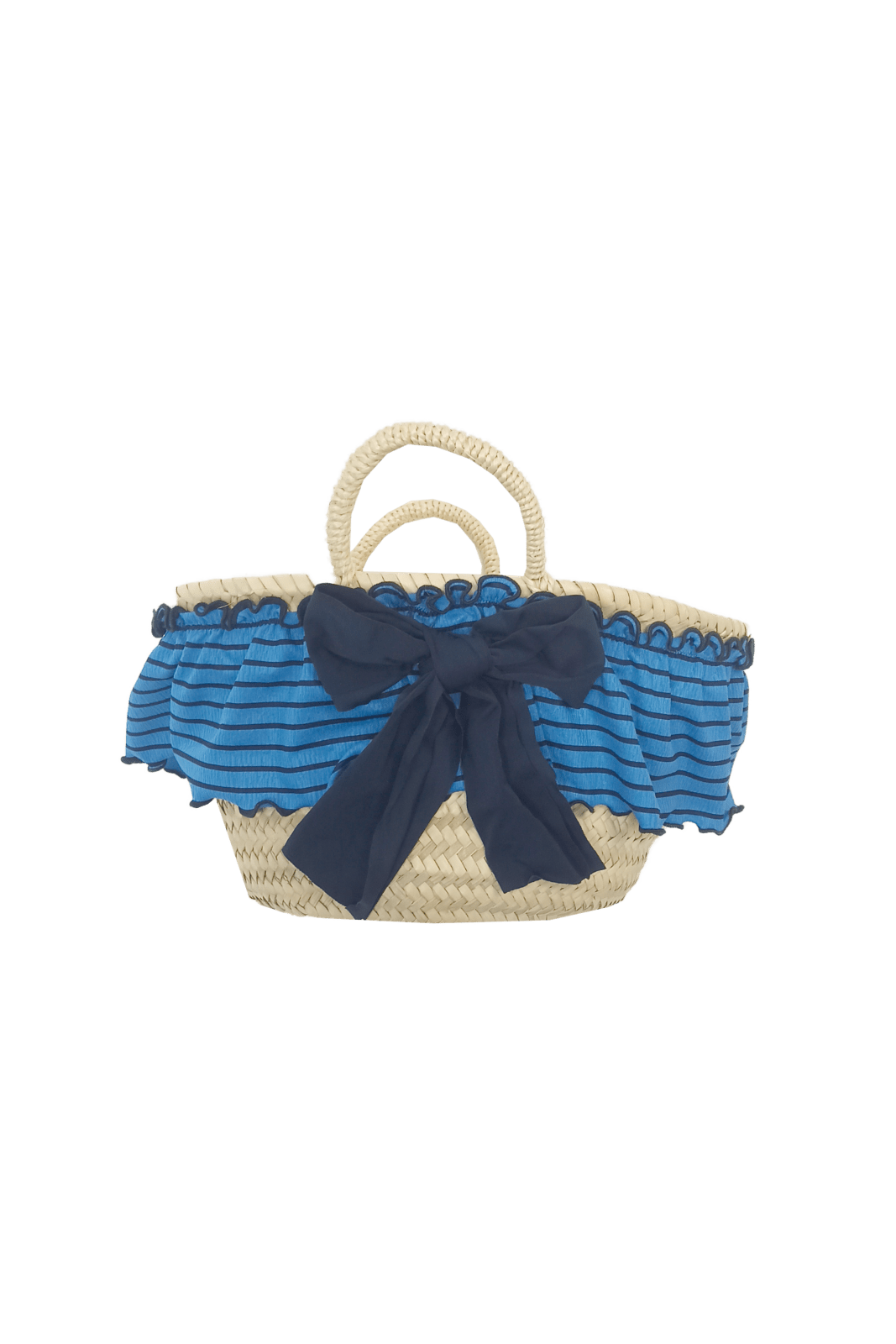 Blue Stripes Portofino Bow Straw Bag
