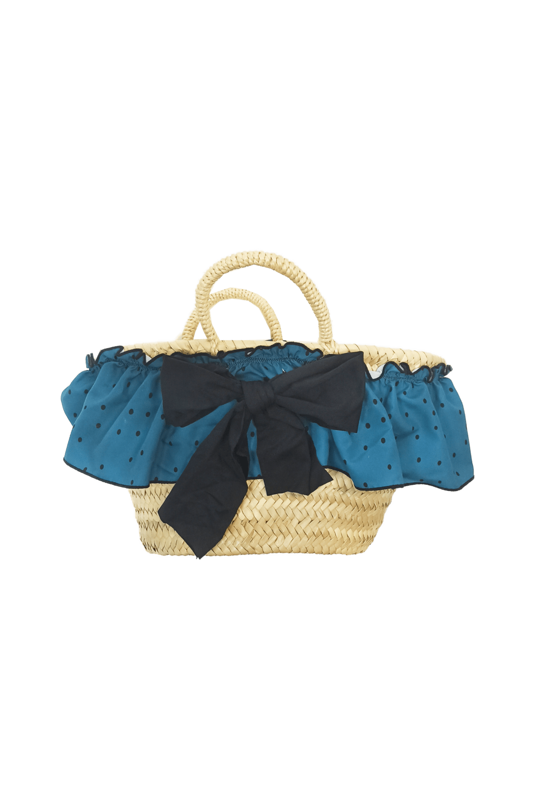 Teal Dots Santorini Bow Straw Bag