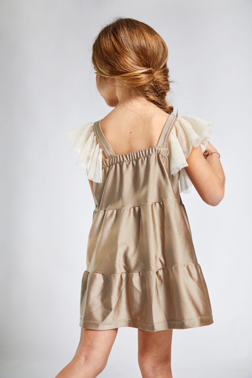 Taupe, Ses Illetes Baby Girl Triple Flounce Dress