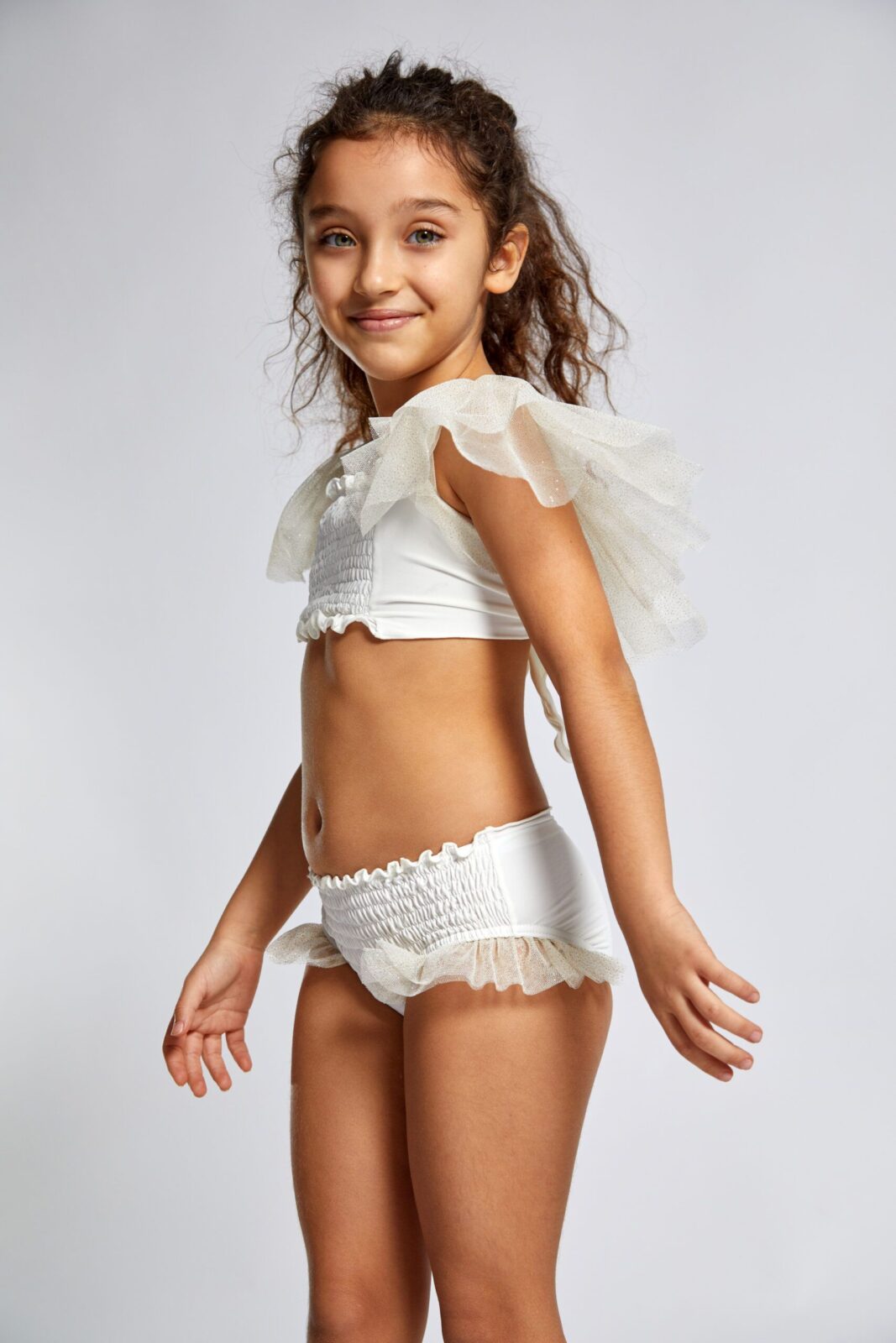 White, Comte Short Sleeve Baby Girl Bikini