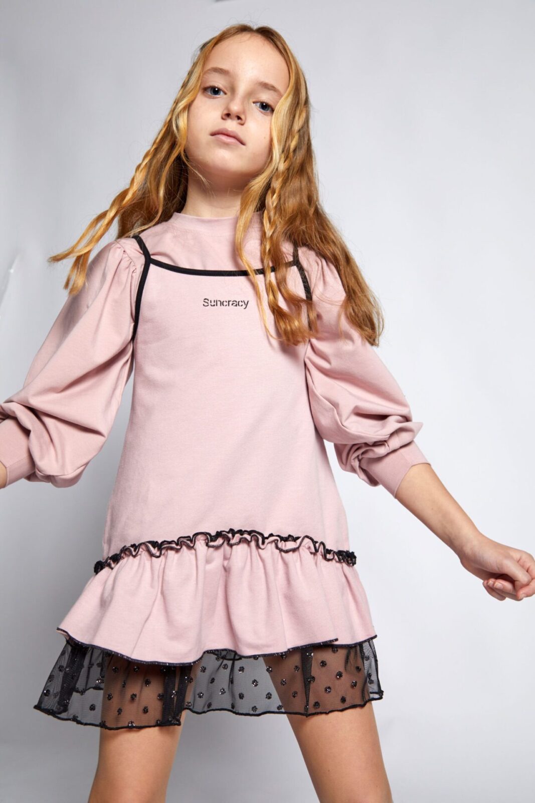 Dusty Pink Cotton Tulle Baby Sweatshirt/Dress
