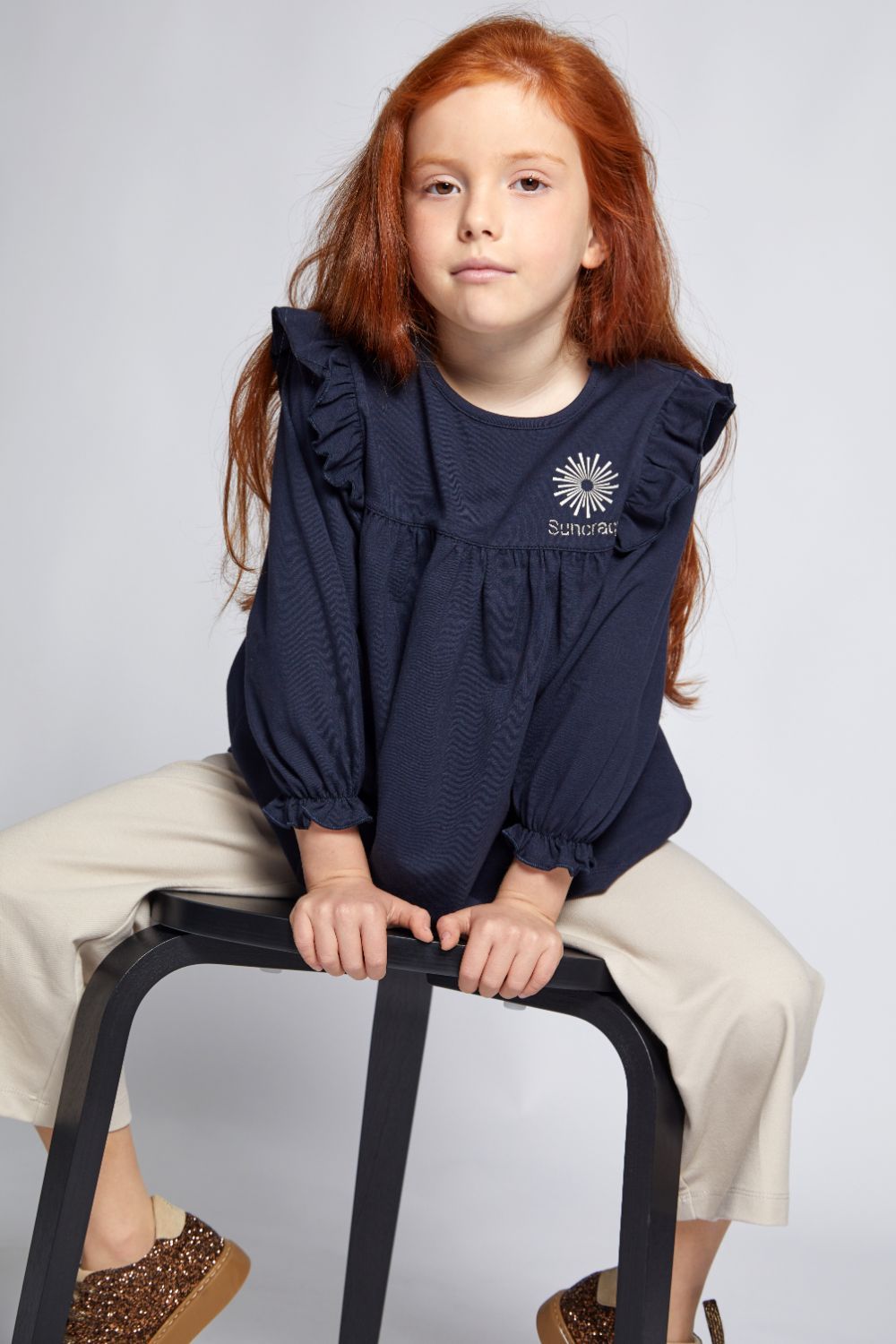Navy Blue Cotton Girl Basic Shirt