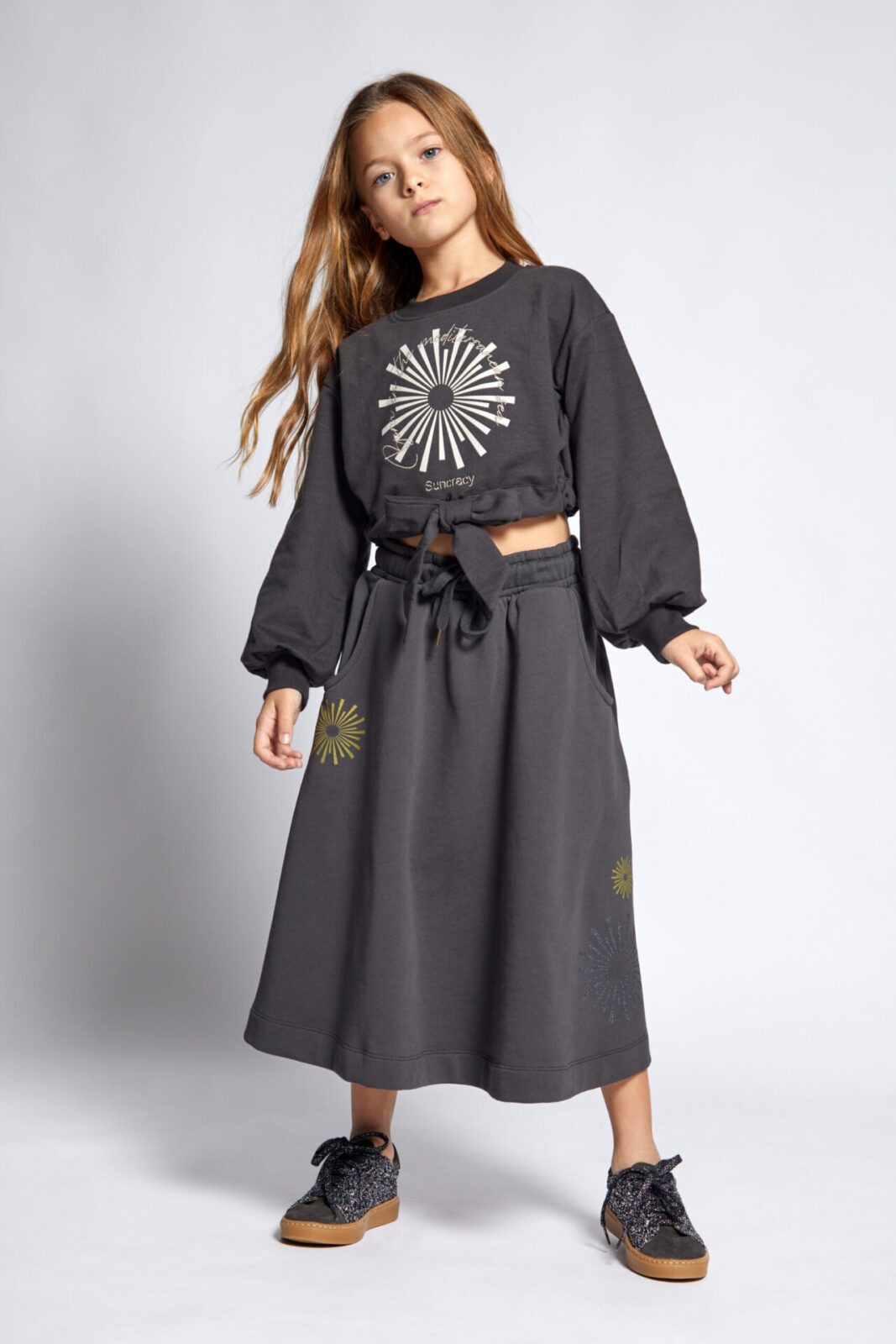 Graphite Grey Carbon Fleece Midi Skirt