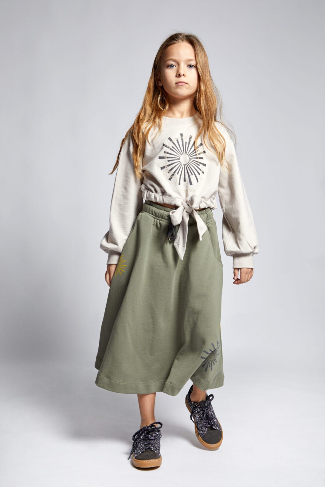 Khaki Carbon Fleece Midi Skirt