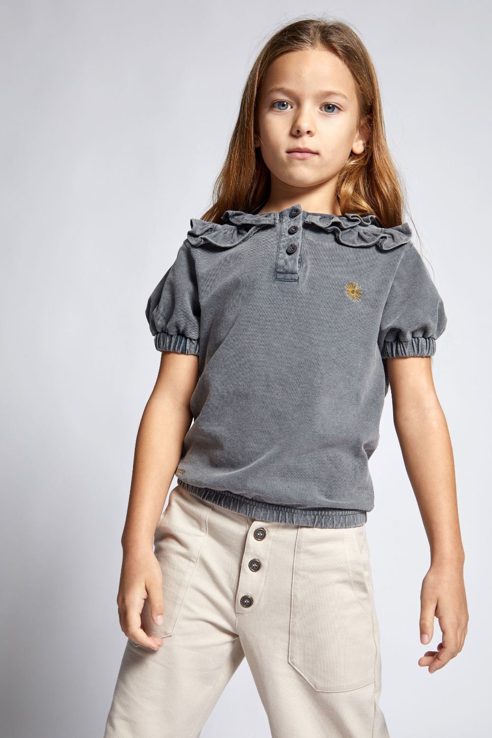 Graphite Grey Cotton Girl Polo Shirt