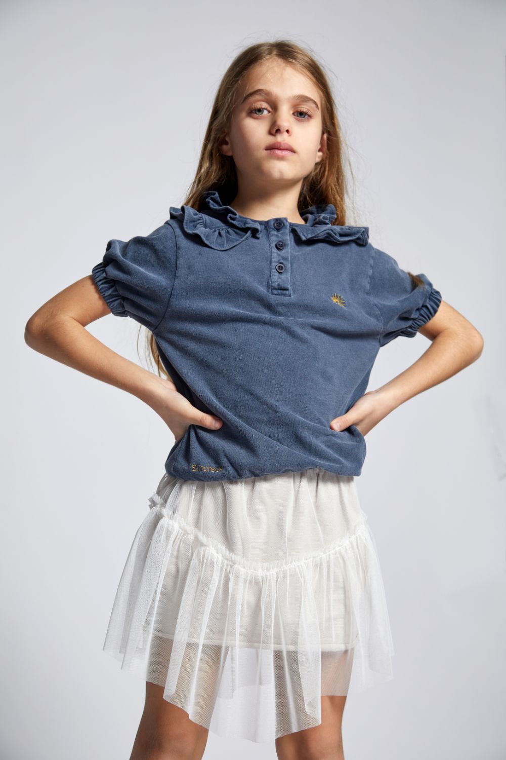 Navy Blue Cotton Girl Polo Shirt