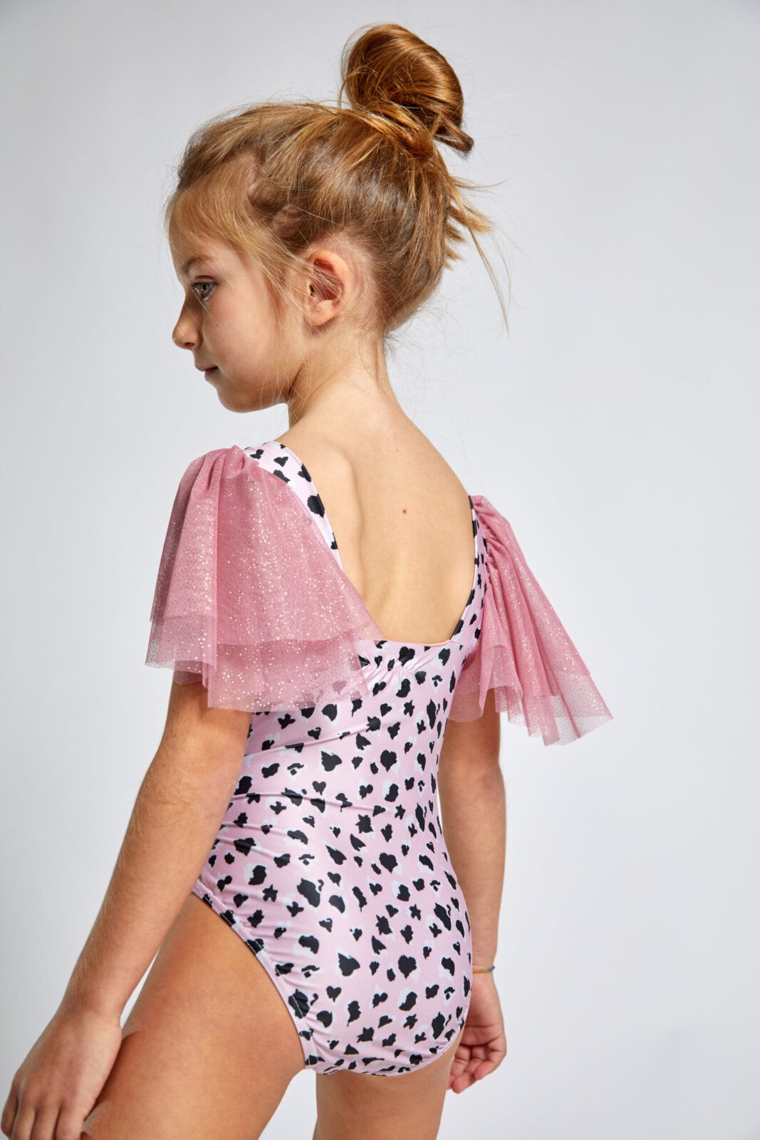 Pink Animal Print, Myrtos Short Sleeve Girl Swimsuit