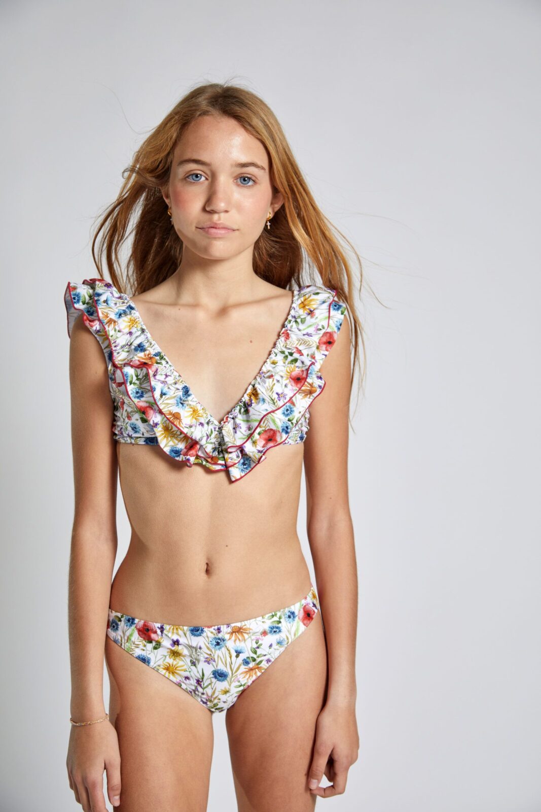Multicolor Macarelleta Ruffles Bow Teen Bikini