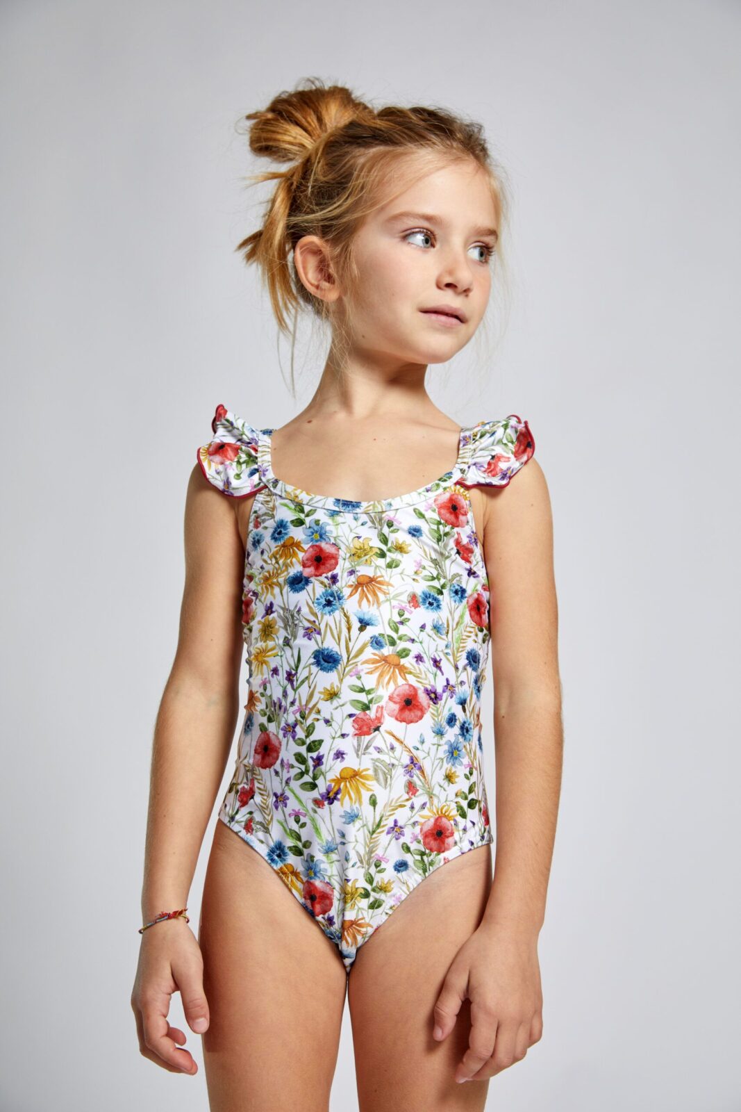 Multicolor Macarelleta Ruffles Bow Girl Swimsuit