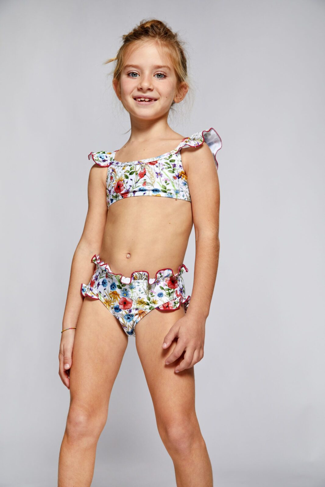 Multicolor Macarelleta Ruffles Bow Girl Bikini