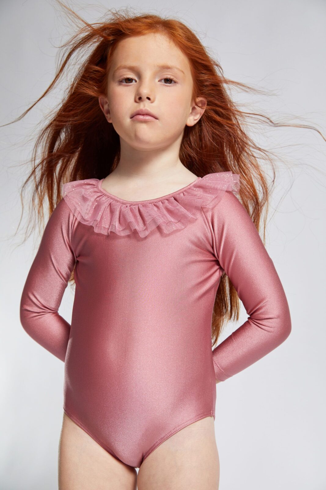 Pink Portinatx Long Sleeves Ruffles Girl Swimsuit