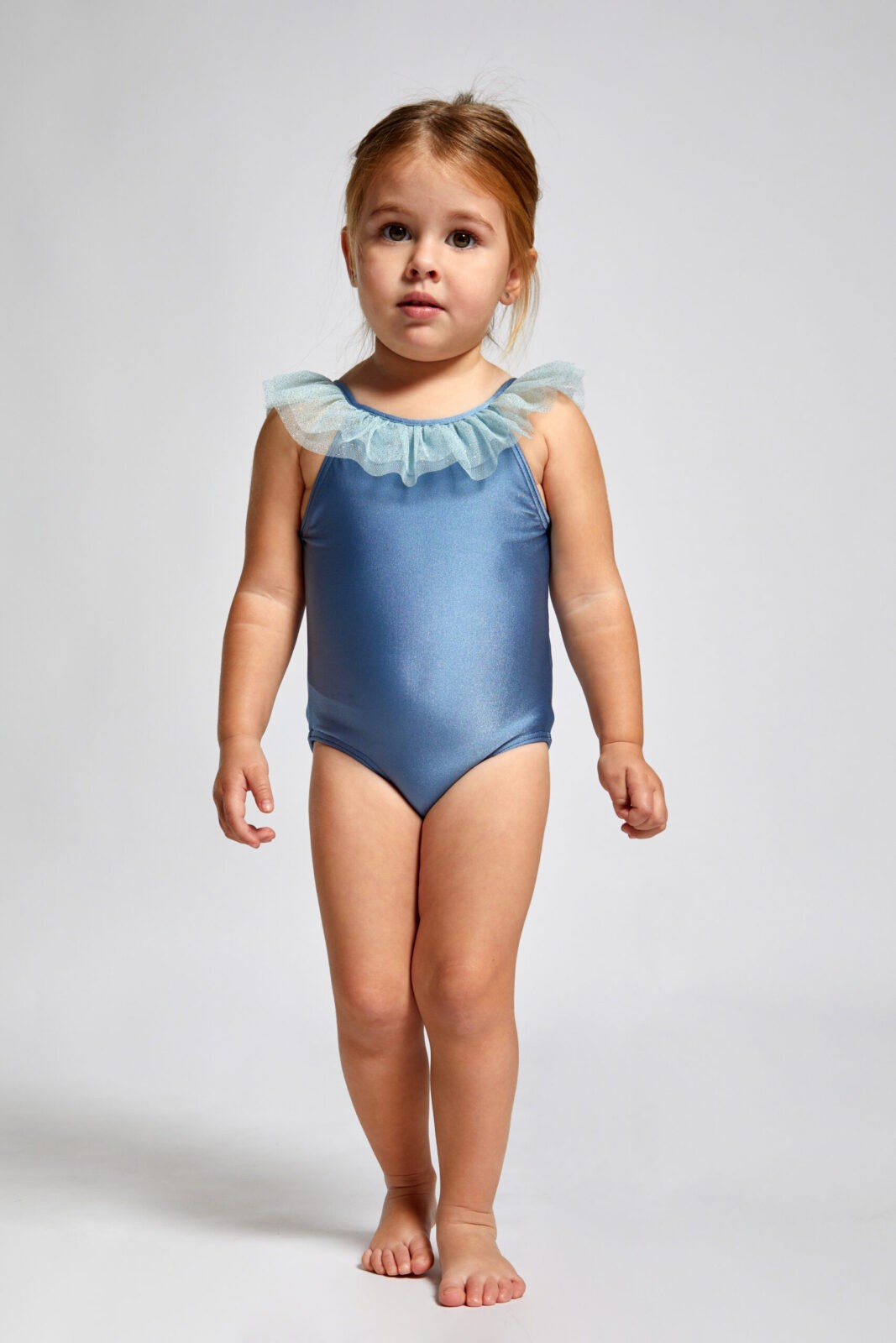 Dusty Blue Laguna Azul Tulle Ruffles Baby Girl Swimsuit