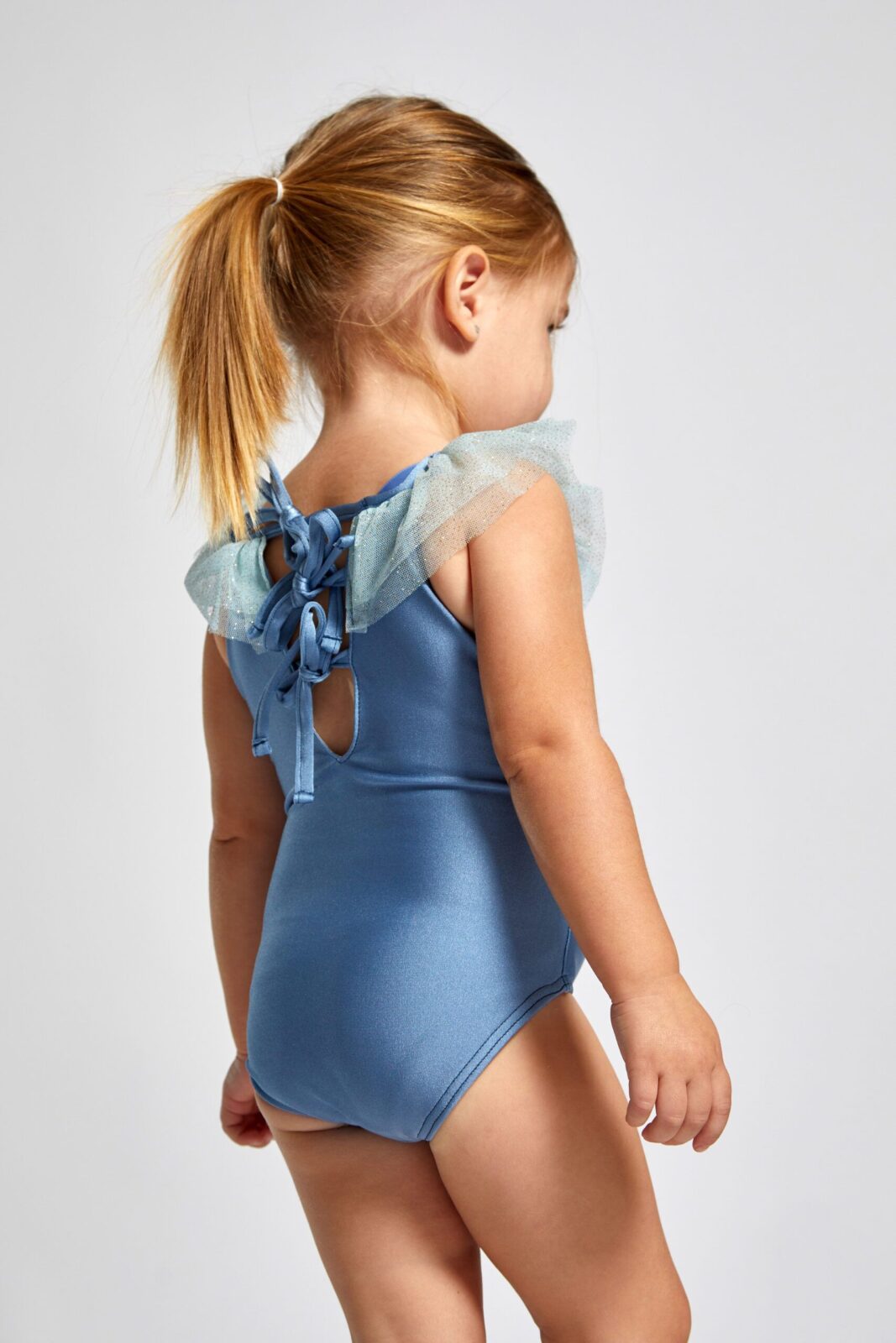 Dusty Blue Laguna Azul Tulle Ruffles Baby Girl Swimsuit