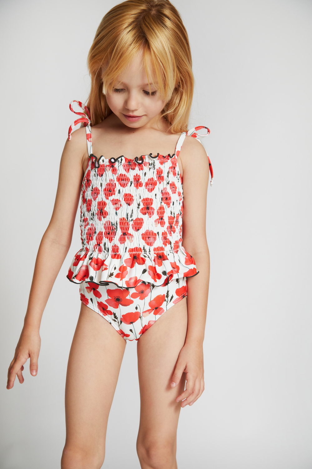 Valencia Smocked Red Poppies Swimsuit