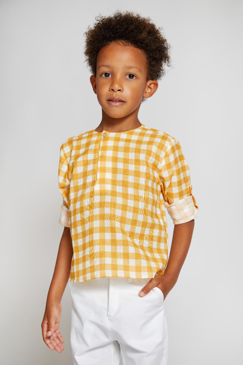 Boy Capri Yellow Plaids Shirt